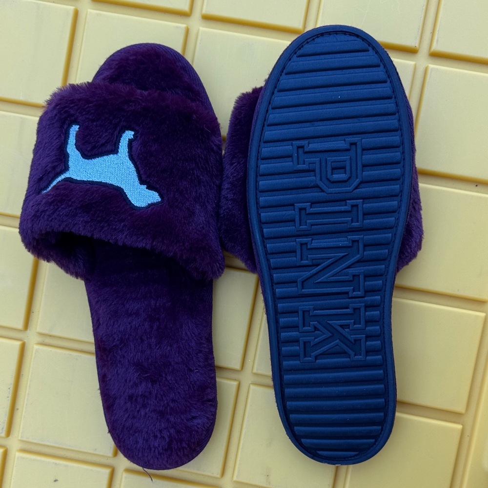 PINK Victoria's Secret Purple and Blue Fuzzy Slides